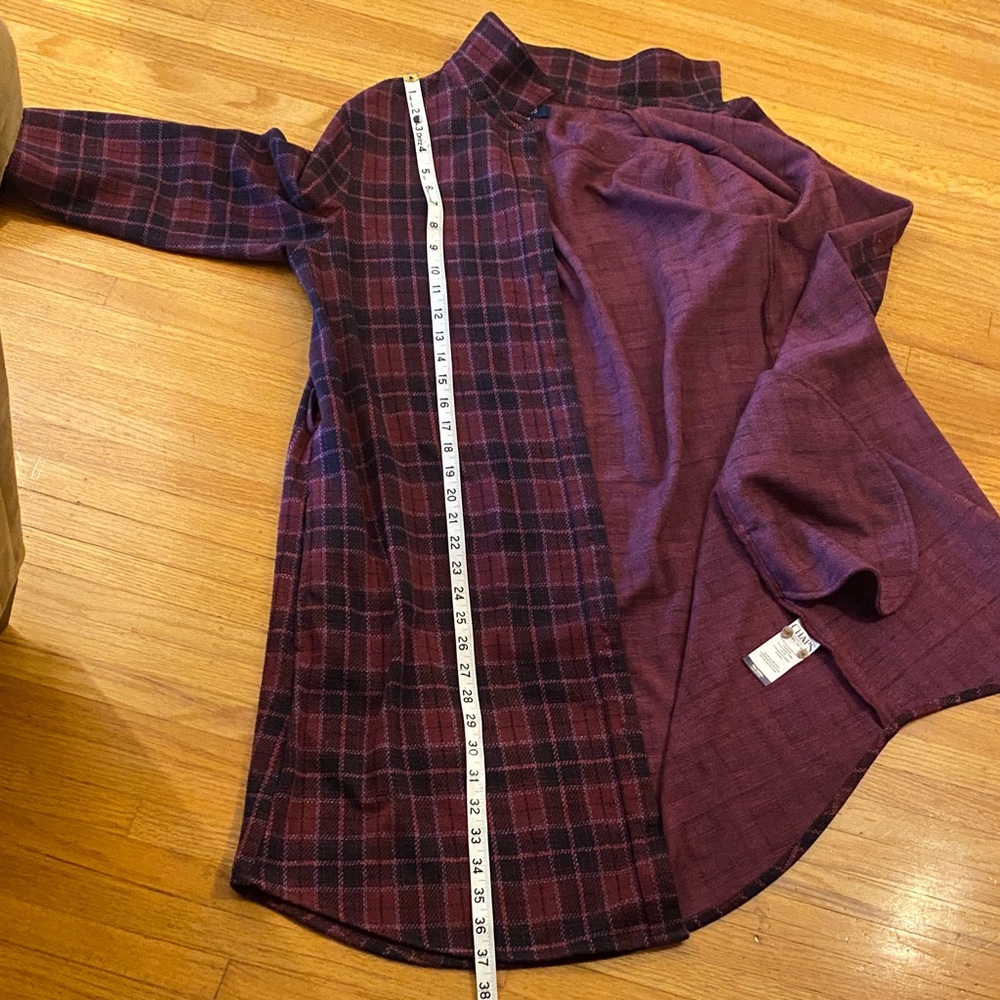 Chaps Plaid Trench Coat - Burgundy and Black size large - Picture 12 of 16